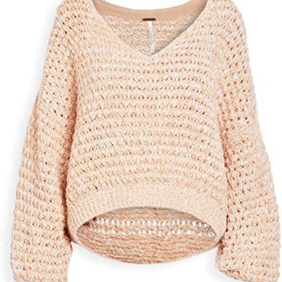 Free People Coconut Loose Weave Sandy Combo Knit Pullover Off Shoulder Hi Low - Picture 10 of 12